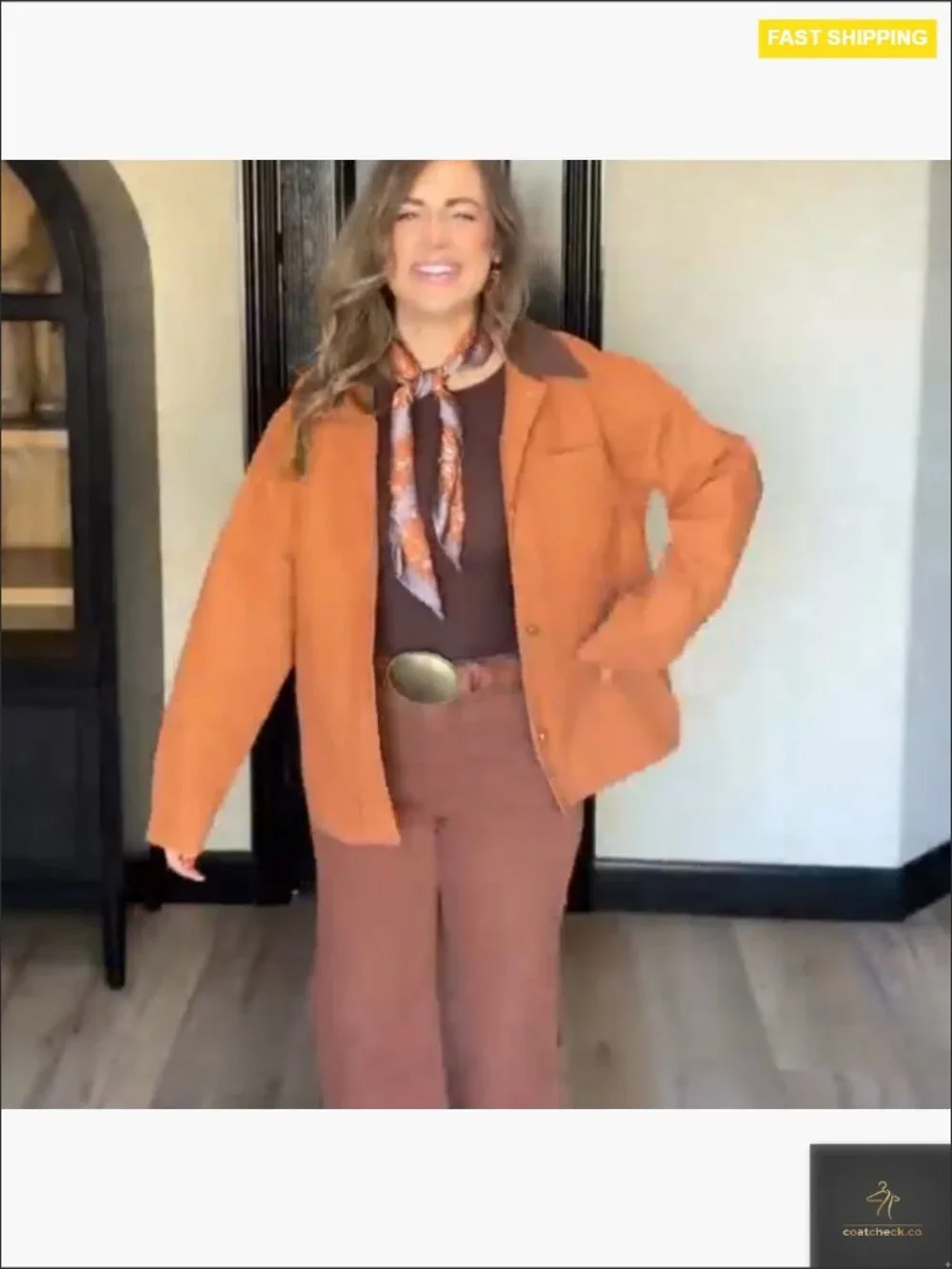 Oversized Barn Jacket Contrast Collar Button Down Casual Coat With Pockets